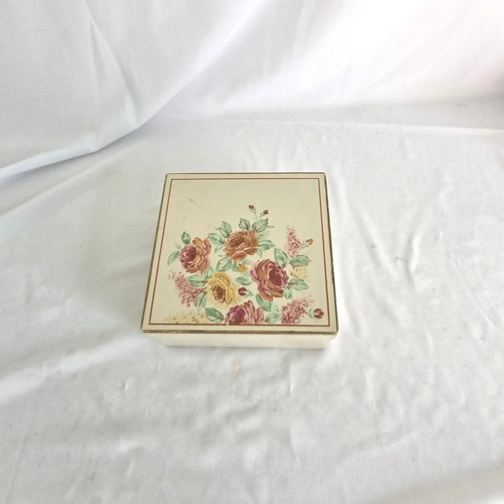 Vintage Otagiri Japan English Rose Coaster Set with Storage Box Floral 5 Piece
